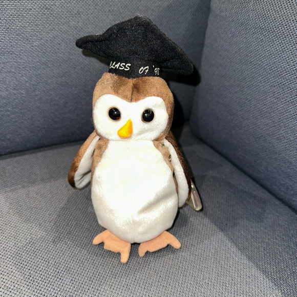 Ty Beanie Baby Owl Plush, Brown, Small Wise Class of 1998 vintage NWT NEW - Picture 1 of 16